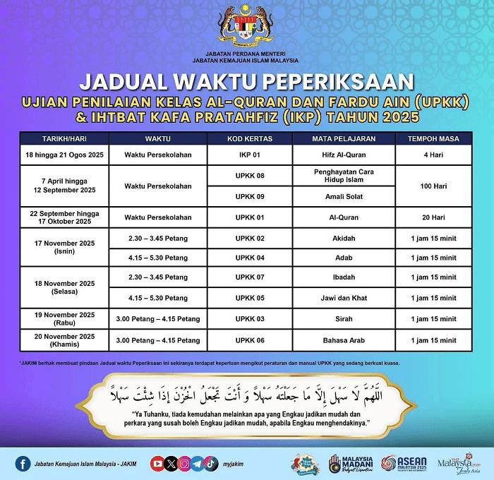 upkk 2025 Jadual Waktu Peperiksaan UPKK 2025 KAFA