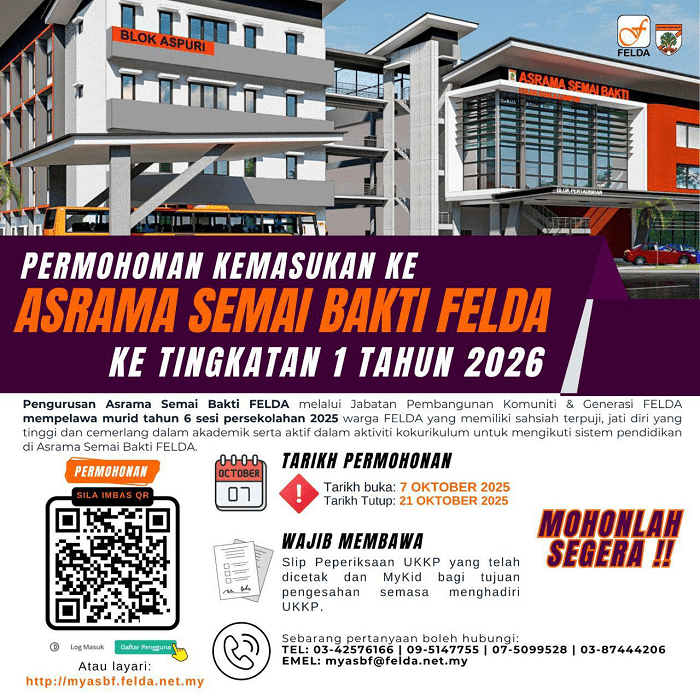 asbf 2026 Permohonan Asrama Semai Bakti Felda 2026 Online (ASBFELDA)
