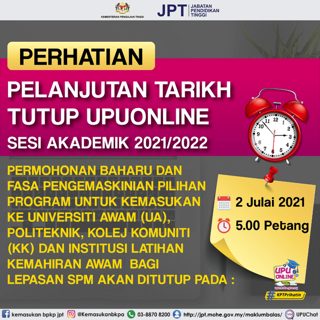 tarikh tutup permohonan upu