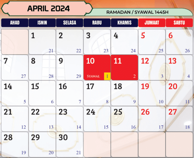 kalendar islam 2024 april Kalendar Islam 2024 Dan Tarikh Penting 1445H-1446H