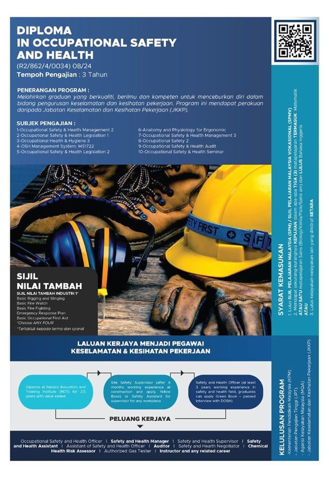 iklan permohonan diploma ovvupational safety and health reti Permohonan Diploma in Occupational Safety And Health (DOSH) 2020 Online